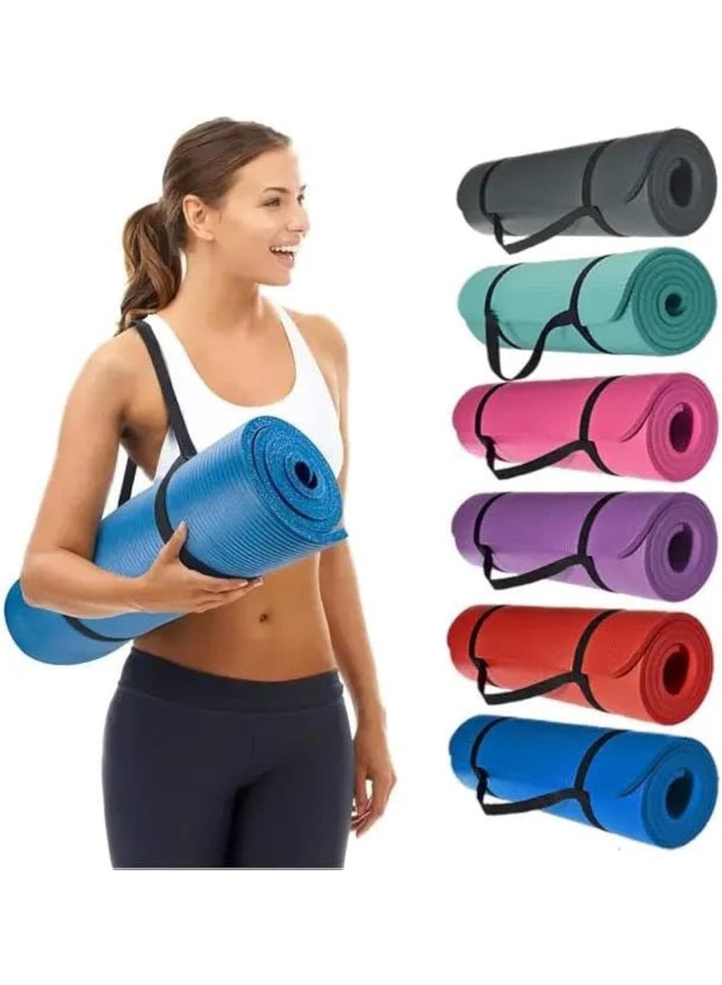 Yoga Mat with Attached Strap Ideal for Pilates, Yoga and Many Other Home Workouts (183cm x 61cm x 6mm)(Assorted Color) - Image 1